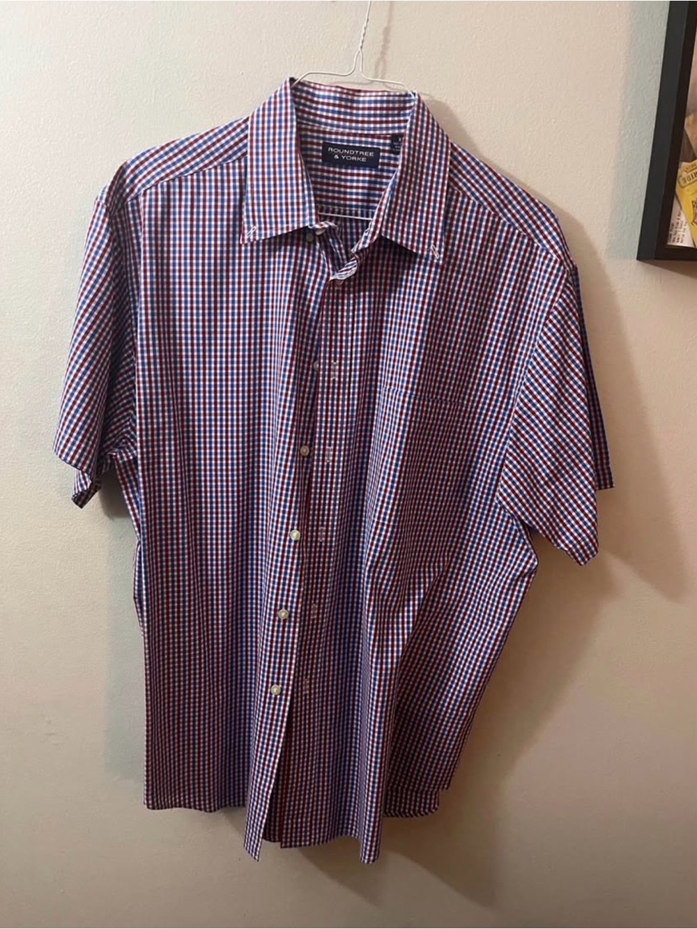 Roundtree & Yorke Short-Sleeve Gingham Button-Down Shirt - Blue & Red